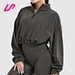 women's oversized 1 2 zip crop sweatshirt